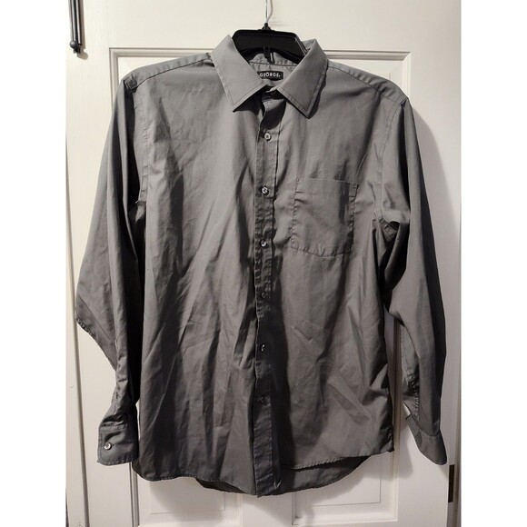 George Adult Large 42-44 Gray Button Up Long Sleeve Classic Modern Mens - Picture 16 of 16